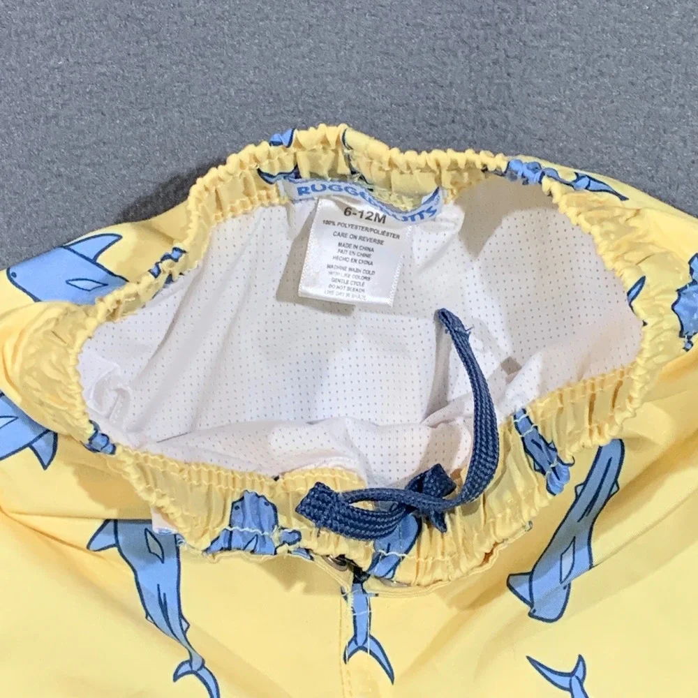 RuggedButts Baby Boy‎ Yellow Shark Print Swim Trunks Board Shorts 6-12M